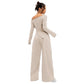 Solid-color Elegant Off-shoulder Sleeveless Shirt And Wide-leg Pants Set For Women