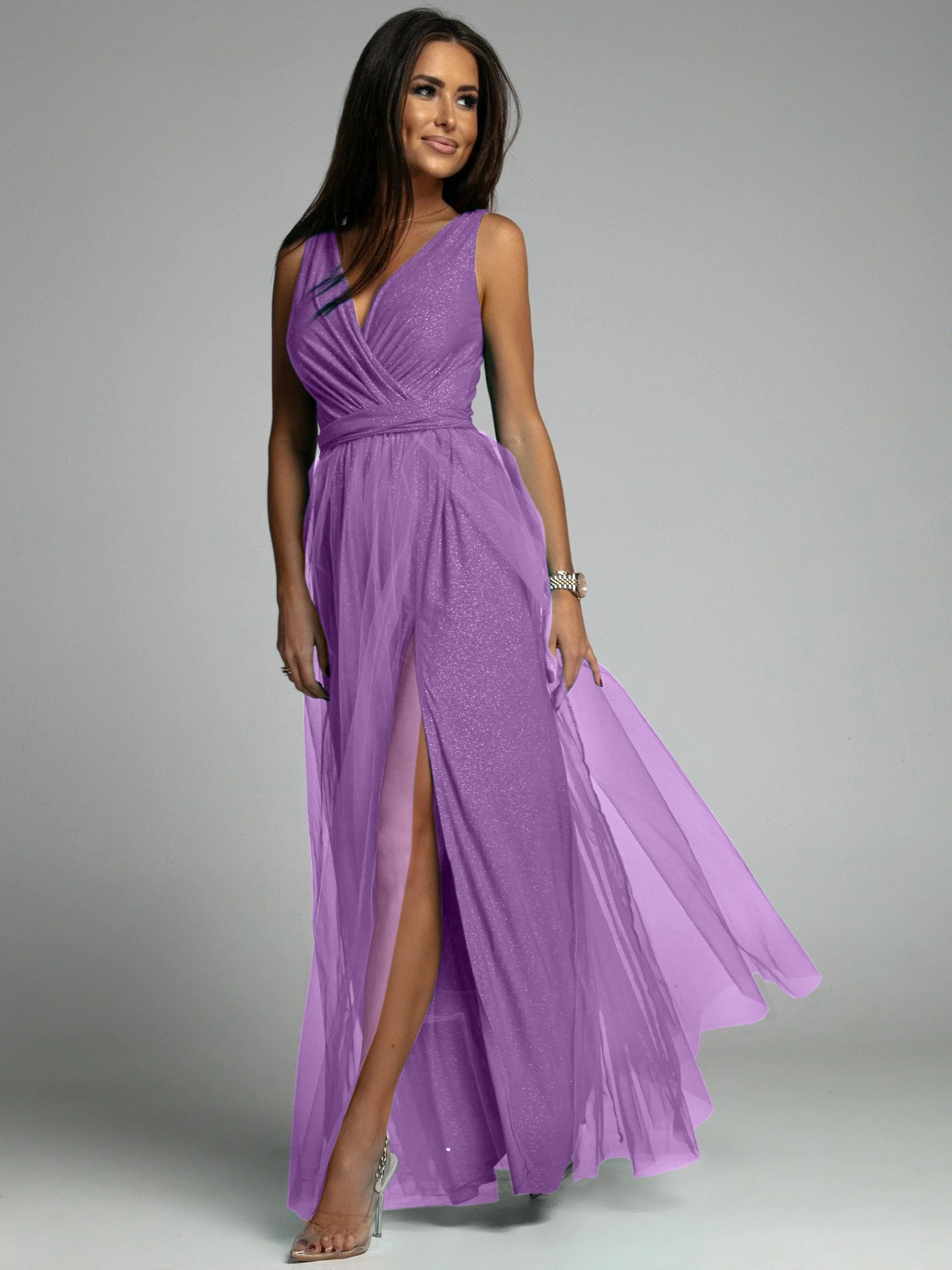 Robe de soirée sexy sans manches à col en V pour femme