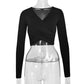 Women's Clothing Cross V-neck Stitching Slim-fit Long-sleeved Bottoming Shirt