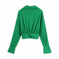 Women's Side Zipper Long Sleeve Top Fashion Knotted Cropped Top