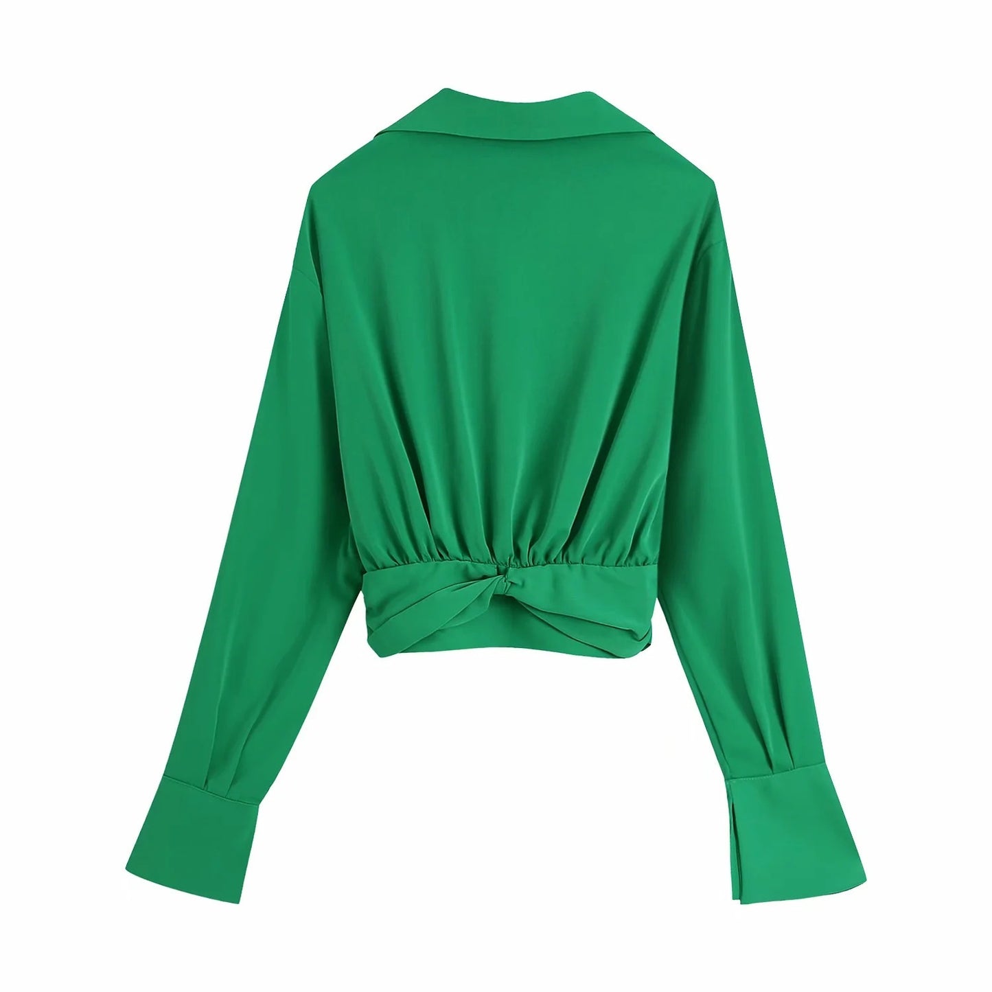 Women's Side Zipper Long Sleeve Top Fashion Knotted Cropped Top