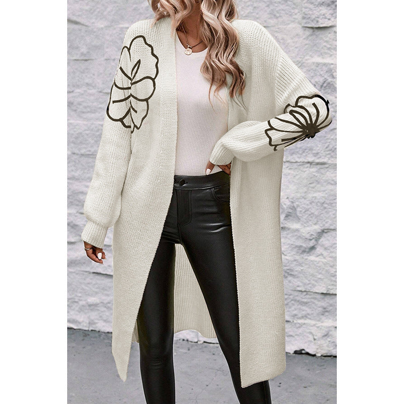 Pull cardigan brodé de fleurs pour femme