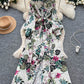 French-style Retro Elegant Single-Breasted Lace-Up Waist Floral Print Dress For Women