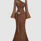 Flared Sleeves With A Butterfly-clasp Design Create A Slimming Ruched Look