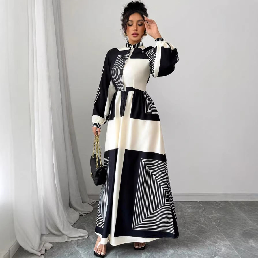 Printed Pleated Stylish Lace-up Casual Plus-size African Dress