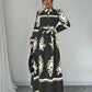 Printed Lace Up European And American Elegant Dress