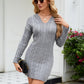 V-neck Twist Mid-length Long Sleeve Knitted Hooded Sheath Dress