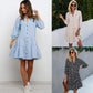 Fashion Printed Plaid V-neck Three-quarter Sleeve Women's Dress