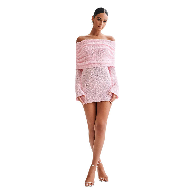 Robe courte à manches longues et épaules dénudées pour femme