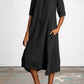 Round Neck Half Sleeve Long Solid Color Casual Cotton And Linen Dress