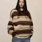 Pull rayé noir et blanc style hip-hop rétro pour femme
