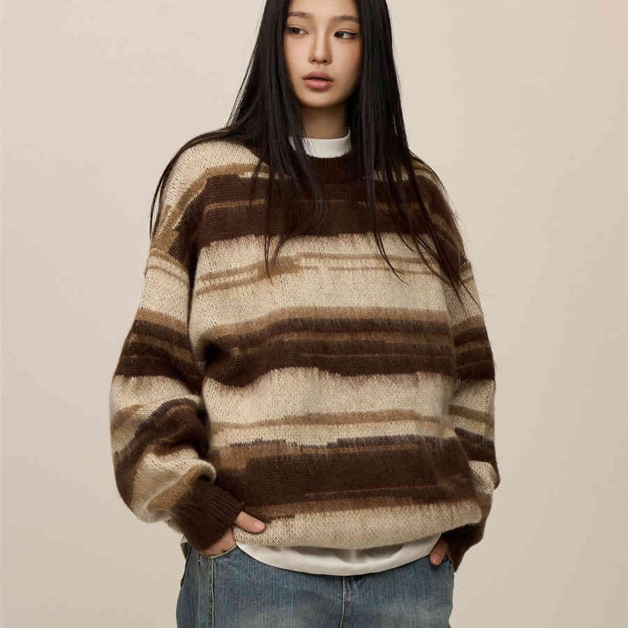 Pull rayé noir et blanc style hip-hop rétro pour femme