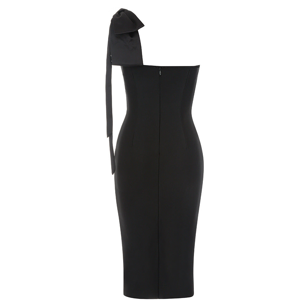 Sleeveless One-shoulder Tight Niche Split Bandage One-piece Dress