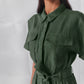 Women's Retro Short Sleeve Lapel Wide-leg Pants Lace-up