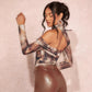 Long-sleeve Printed Sexy Off-shoulder Asymmetrical Halter Bodysuit