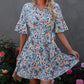 Robe fleurie à volants, manches courtes et col en V, style européen et américain