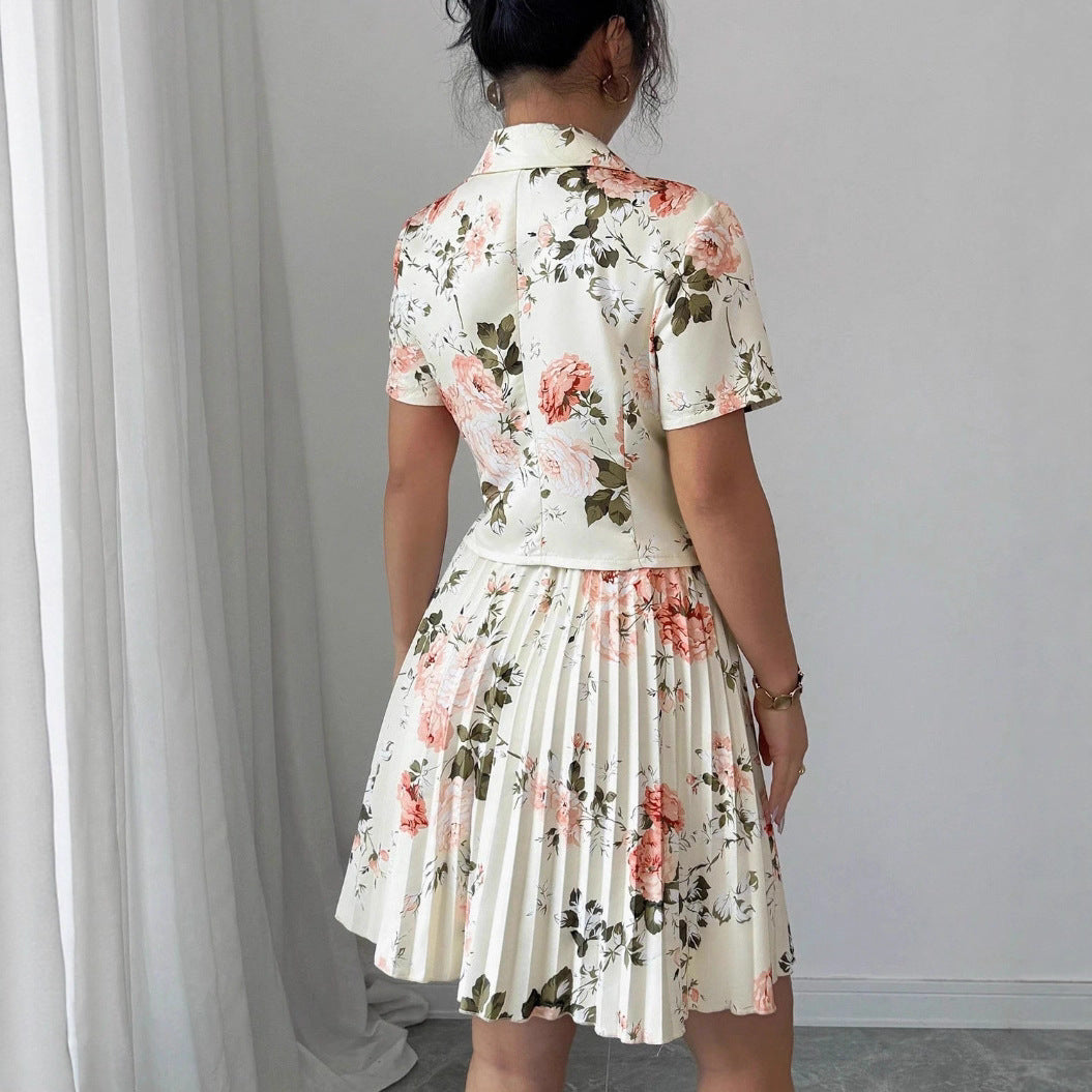 New Springautumn Womens Fashion Versatile Set Elegant Floral-print Casual Two-piece Outfit
