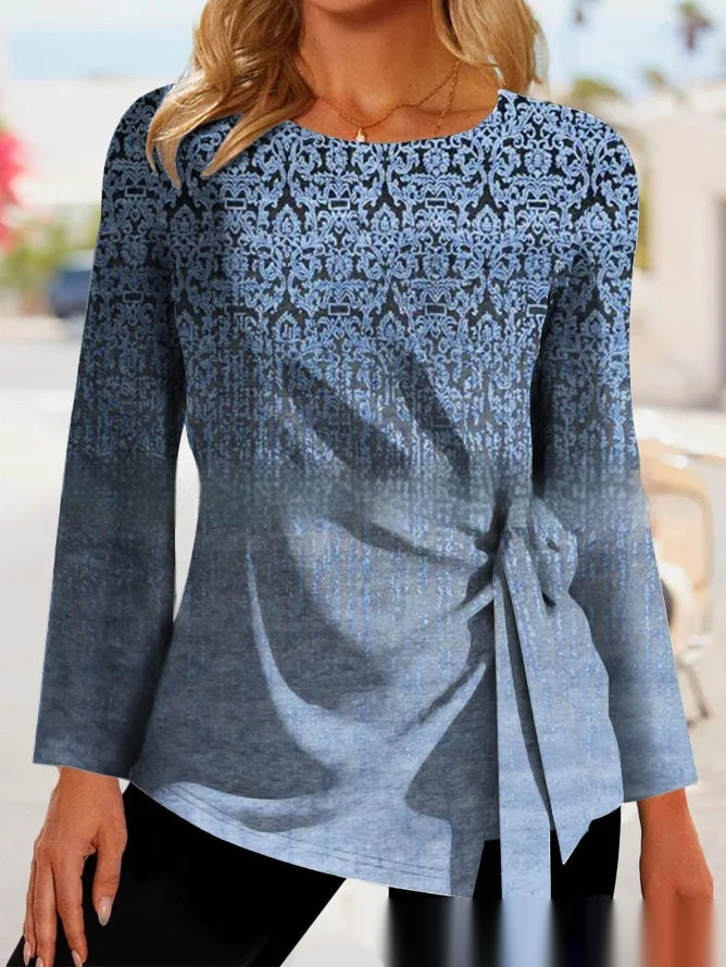 Women's Clothing Round Neck Tied Top