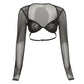 Women's Long-sleeved Square-neck Umbilical Mesh See-through Bottoming Slim T-shirt