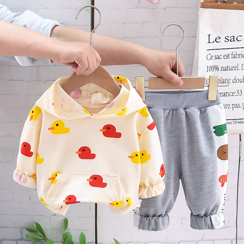 Ensemble à capuche imprimé petit canard jaune pour fille