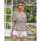 Women's V-neck Waistband Floral Shirt