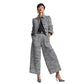 Notched Lapel Slim-fit Women's Long-sleeve Short Top With Wide-leg Pants Set