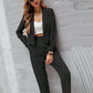 Solid Color Lapel Long Sleeve Dungarees Fashion Two-piece Suit