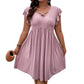 Womens V-neck Hollow-out Short-Sleeve Blouse Dress