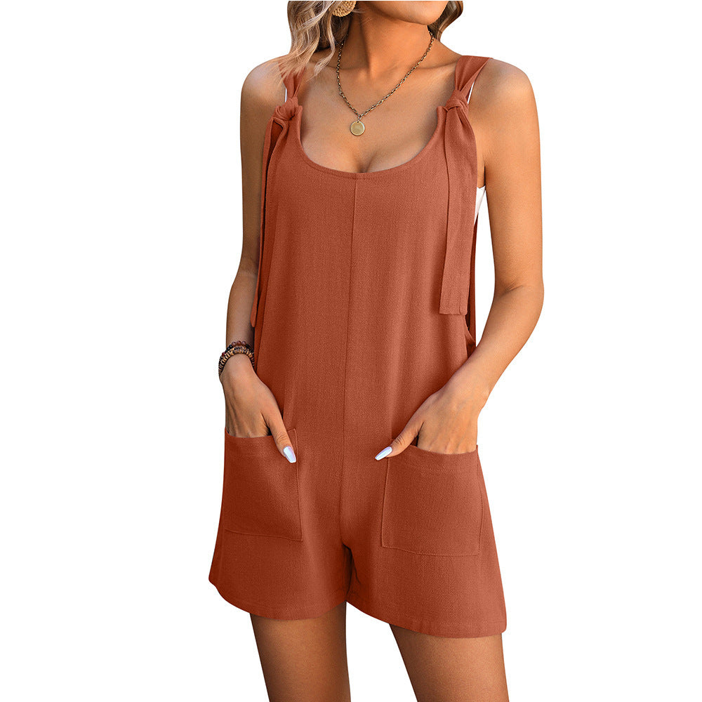 Combinaison short d'été avec poches, pantalon droit tendance pour la plage, vêtements pour femmes