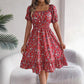 Robe à volants et col carré fleuri pour femme