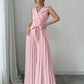 Suit Collar Bow Tie Belted Waist Pleated Jumpsuit