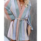 Printed Loose Belt Vertical Stripes Windbreaker Jacket