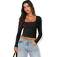 Slimming Slim Lace Stitching Top U-neck Bottoming Shirt