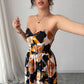 Women's Printed Pleated Sleeveless Tube Maxi Dress