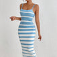 Women's Striped Spaghetti Straps Hip Dress