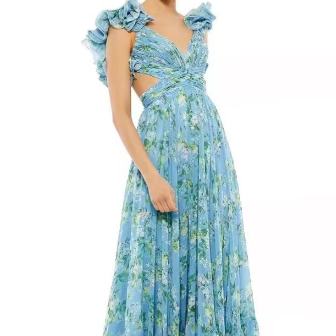 Women's Cut-out Ruffled Sleeveless Waist-controlled Large Hem Dress