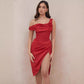 Women's Shoulder Stitching Irregular Slit Dress