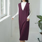 Autumn And Winter Sleeveless V-neck Overknee Long Dress Solid Color