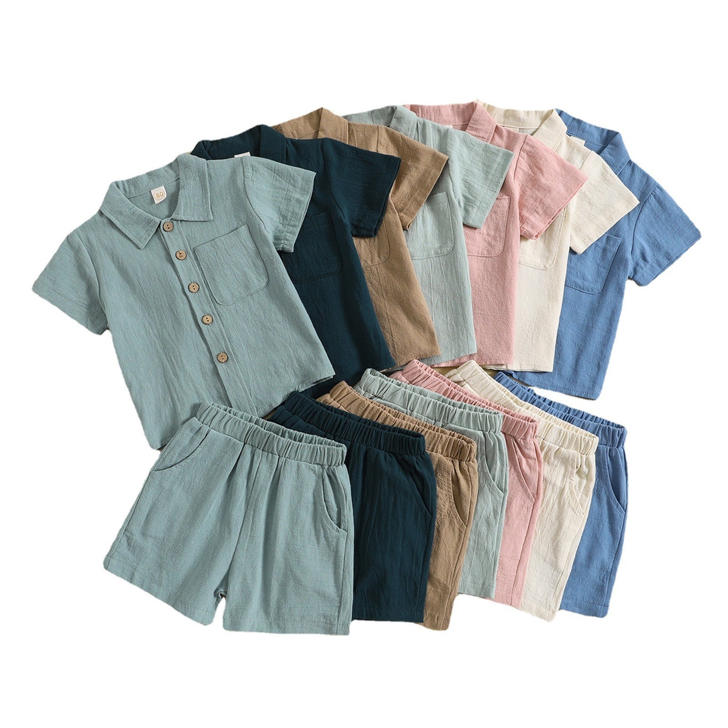 Polo d'été à manches courtes et revers en coton et lin, style décontracté, ensemble deux pièces