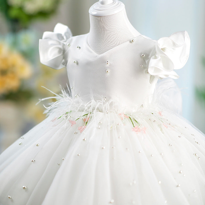 Girl All-match Casual Flounced Sleeve Beaded Pettiskirt