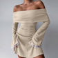 Women's Off-shoulder Horn Long Sleeve Short Dress Lace