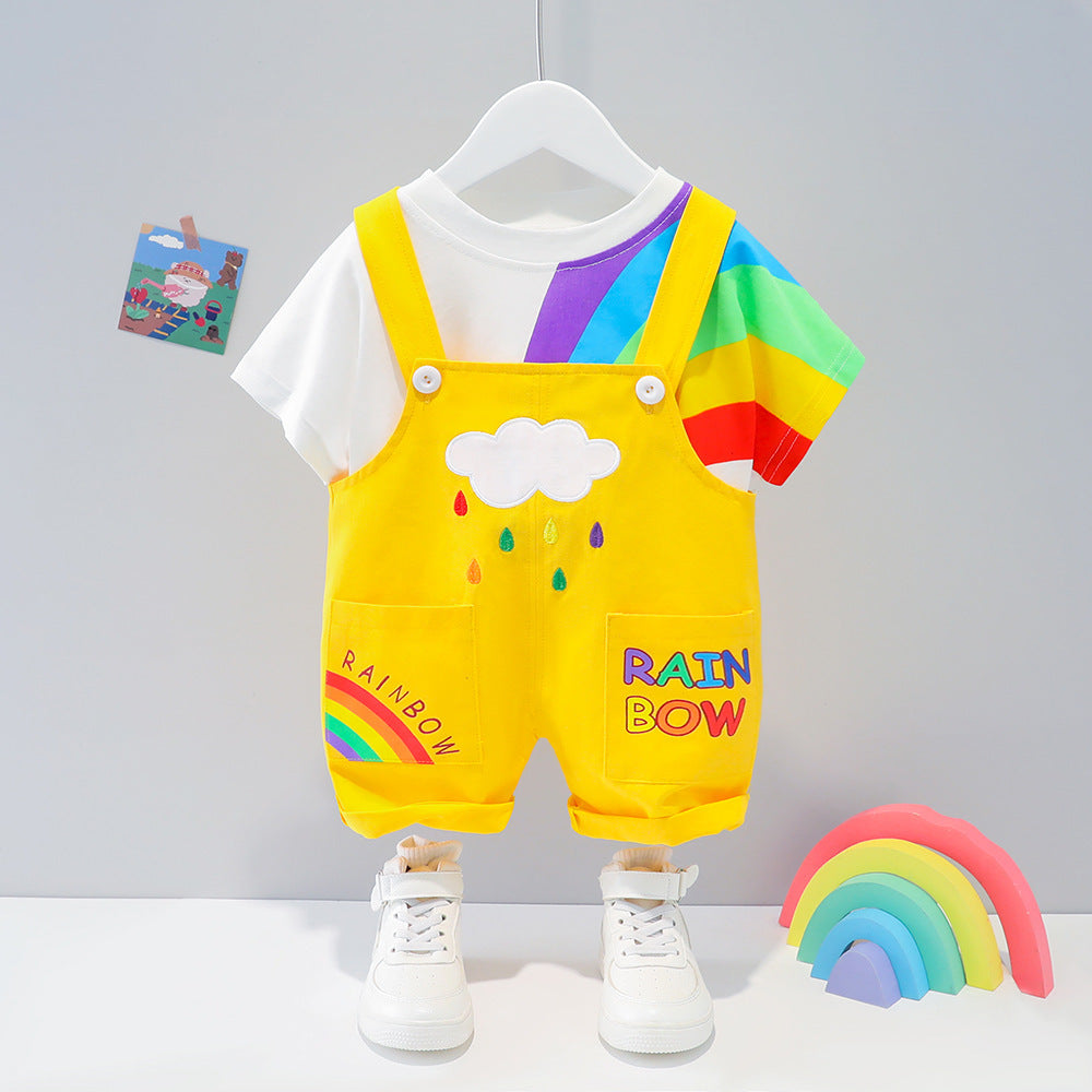 Children Suspender Shorts Fashion Short Sleeve T-shirt Two-piece Set