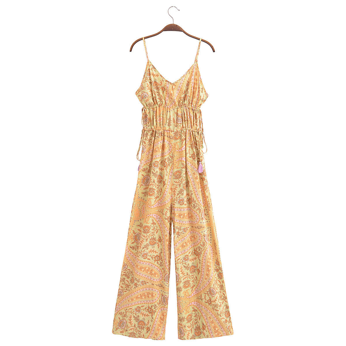 Printed Tassel Decoration Waist Trimming Spaghetti Straps Jumpsuit Jumpsuit
