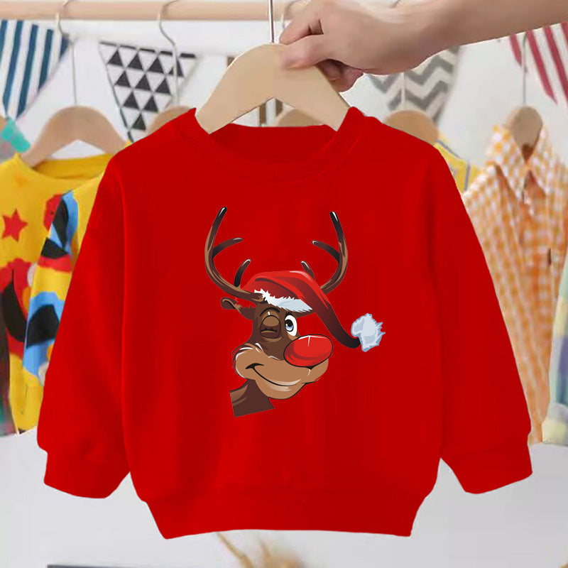 Pull pour enfant imprimé Père Noël, bonhomme de neige, élan