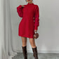 Solid Color Knitted Long-sleeved Dress