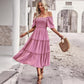Square Collar Backless Puff Sleeve Pleated Short Sleeves Dress