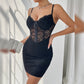 Women's Solid-Color Lace-trimmed Fishbone-Button Slip Dress