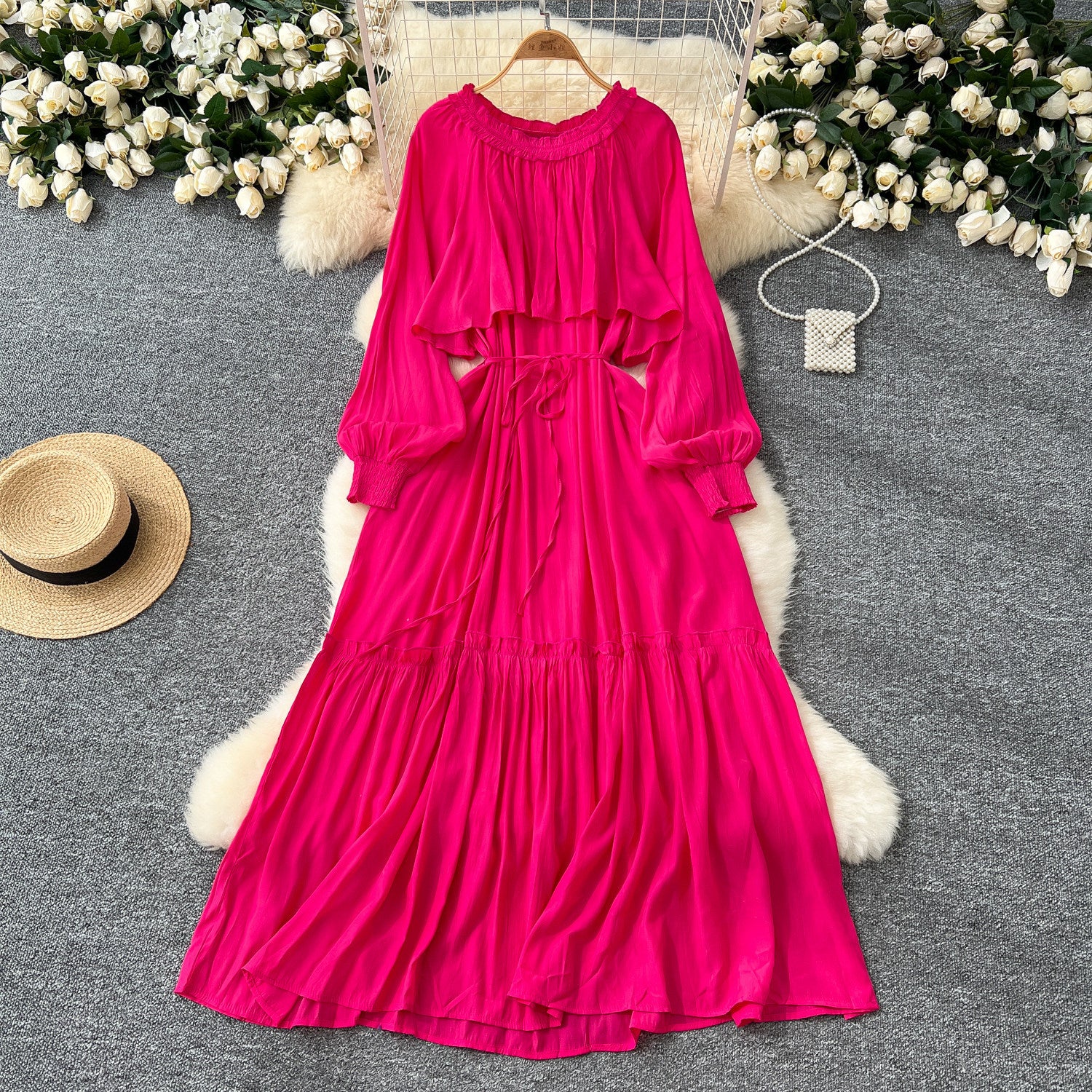 Designer-style Irregular Ruffled Patchwork Dress