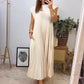 Robe longue plissée à manches courtes et col rond pour femme