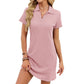 Solid-color Lapel Loose-fitting Short-sleeve T-shirt Dress For Women
